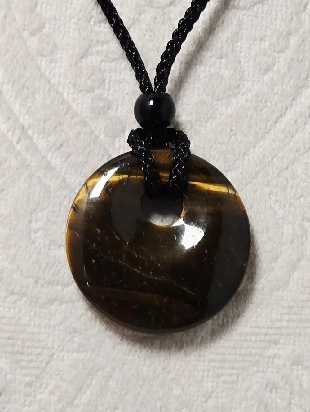 Golden Tiger Eye Donut Pendant Necklace Earthy Boho Pi Stone Jewelry Crystals